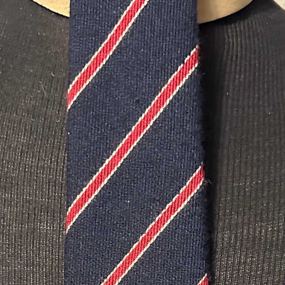 AUTHENTIC MATTABISCH NAPOLI SILK & CASHMERE NECKTIE NAVY RED STRIPES - Picture 2 of 5